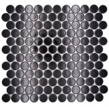 Ceramic mosaic tile Button Loop Penny Round uni black glossy MOS10-0300GR