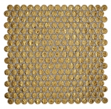 Ceramic mosaic tile Button Loop Penny Round uni gold hammered MOS10-0707