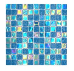 Glass mosaic mosaic tile small flip flop iridescent turquoise blue multicolored MOS65-S63