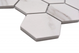 Hand-painted ceramic mosaic hexagon calacatta hexagon white gray-brown matt MOS11G-0112_m