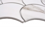 Hand-painted ceramic mosaic fan Calacatta fish scales white gray-brown matt MOS13-FS112_m