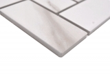 Hand-painted ceramic mosaic tile herringbone Calacatta white gray-brown matt MOS24-1112_m