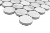 Hand-patterned ceramic mosaic tile Button Loop Penny Round Cararra white gray matt MOS10-1102GR_m