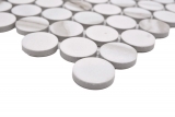 Hand-patterned ceramic mosaic tile Button Loop Penny Round Calacatta white gray-brown matt MOS10-1112GR_m