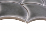 Hand-painted ceramic mosaic tile fan fish scales plain dark gray ice crackled style MOS13-FS7_m
