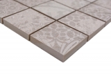 Hand-painted ceramic mosaic tile porcelain stoneware light gray beige patterned MOS14-B1_m