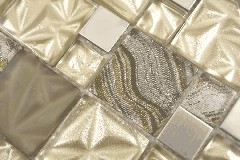 Hand pattern multi glass mosaic steel mosaic tiles mix beige brown glossy MOS88-1207_m