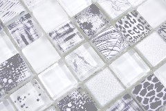 Hand sample square Crystal mix super white wall tile backsplash MOS74-0203_m