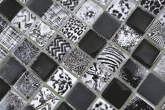 Hand pattern square Crystal mix black wall tile backsplash MOS74-0322_m