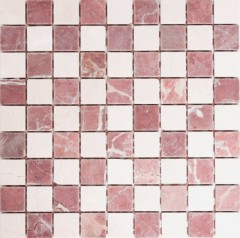 Marble mosaic tile natural stone cream beige red random shower screen - MOS42-1004
