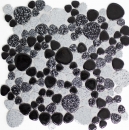 Pebble mosaic Pebbles ceramic drops gray black spots shower tray tile backsplash MOS12-0103