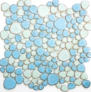 Pebble mosaic Pebbles ceramic drops turquoise green light blue shower tile backsplash MOS12-0401