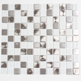 Mosaic tiles stainless steel glass mosaic steel white clear MOS129-0104_f