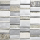 Mosaic rear wall quartzite natural stone aluminum silver gray light beige rectangle MOS49-505_f