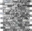 Quartzite natural stone mosaic brick silver-grey anthracite polished wall floor shower tile backsplash bathroom - MOS28-0202_C