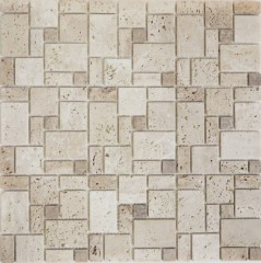 Travertine mosaic tiles terrace wall floor natural stone beige brown tile backsplash kitchen tile bathroom - MOS43-1212-15