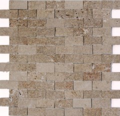 Travertine stone wall wall natural stone walnut brown Brick Splitface 3D optics tile backsplash wall tile kitchen tile - MOS43-44248