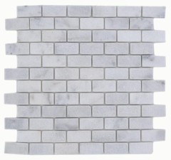 Marble mosaic tile natural stone brick wall bond Ibiza white light gray tile backsplash kitchen - MOSSopo-46692