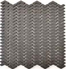 Glass mosaic Sustainable wall covering Tile backsplash Recycling herringbone Enamel gray-brown matt MOS140-HB35G