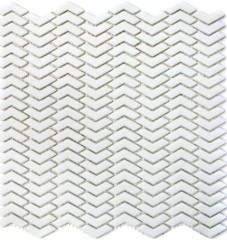 Glass mosaic Sustainable wall covering Tile backsplash Recycling herringbone Enamel white matt MOS140-HB37W