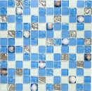 Shell mosaic mosaic tiles white matt blue silver glass mosaic MOS82B-0104