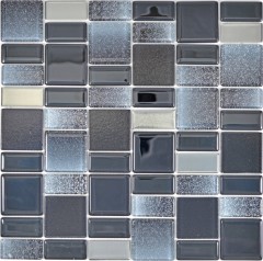 Glass mosaic mosaic tiles Tile backsplash gray anthracite black combination iridescent MOS68-035B