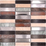 Rectangular mosaic tiles glass mosaic aluminum natural stone beige brown silver black tile mirror wall WC - MOS87-48X