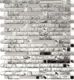 Glass mosaic rods mosaic tiles stainless steel white cream silver MOS86-0106