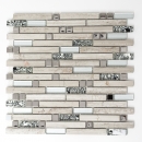 Glass mosaic natural stone rods mosaic tile stainless steel silver light beige gray white wall cladding kitchen wall - MOS86-0108