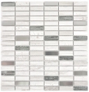 Mosaic tile translucent stainless steel gray white rods glass mosaic Crystal stone steel wood white MOS87-2002_f