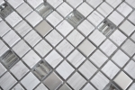 Hand sample mosaic tile translucent stainless steel gray white glass mosaic Crystal stone steel wood white MOS92-2002_m