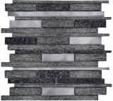 Glass mosaic natural stone rods mosaic tiles aluminum black anthracite dark grey splashback wall facing - MOS49-GV84