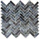 Mosaic tile Translucent black herringbone glass mosaic Crystal stone black MOS87HB-0328_f