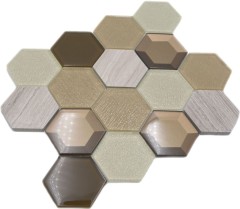 Hand-painted mosaic tile Translucent beige Hexagon glass mosaic Crystal stone 3D beige MOS11E-77_m