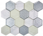 Hexagonal glass mosaic natural stone tiles gray silver gray-green marble Carrara look tile backsplash wall kitchen bathroom toilet - MOS11E-88