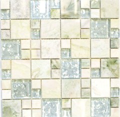 Mosaic tile Translucent gold light green combination glass mosaic Crystal stone Onyx gold MOS88-MC639_f