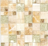 Natural stone glass mosaic marble mosaic tiles amber gold ochre brown tile backsplash wall kitchen WC - MOS88-MC649