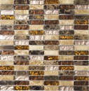 Strip mosaic tiles glass mosaic beige brown cream orange natural stone marble wall kitchen bathroom WC - MOS87-1310