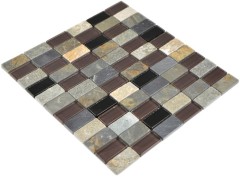Hand pattern mosaic tile translucent beige brown gray black rectangle glass mosaic Crystal stone MOS87-1312_m