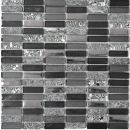 Rectangular mosaic tiles glass mosaic rods silver gray black anthracite natural stone kitchen splashback bathroom WC - MOS87-SM88