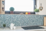 Hand-painted mosaic tile Tile backsplash Translucent green-blue Glass mosaic Crystal stone Cream green-blue MOS92-XCR1501_m