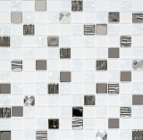 self-adhesive glass mosaic mosaic tile stainless steel white MOS200-4CM24
