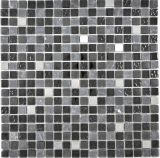 Glass mosaic natural stone mosaic tile stainless steel black silver anthracite matt wall tile backsplash kitchen bathroom - MOS92-0322