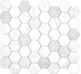 GLASS mosaic Hexagon ECO Carrara look mosaic tile wall tile backsplash kitchen bathroom