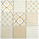 Ceramic mosaic tile wall white beige brown patchwork ornament decor vintage mosaic tile wall tile backsplash - MOS22B-WB12