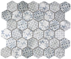 Hexagonal hexagon mosaic tile ceramic blue gray white mix mosaic tile wall tile backsplash kitchen bathroom - MOS11H-0004