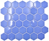 Hexagonal hexagon mosaic tile ceramic blue glossy mosaic tile wall tile backsplash kitchen bathroom tile shower wall - MOS11H-6501