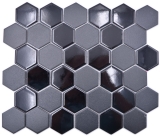 Hexagonal hexagon mosaic tile ceramic black glossy R10B shower tray floor tile mosaic tile non-slip kitchen wall - MOS11H-0311-R10