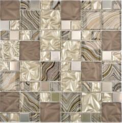 Glass mosaic mosaic tiles steel beige brown wall tile backsplash kitchen bathroom