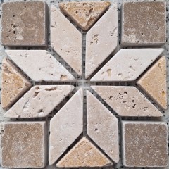 Mini natural stone inlay travertine decor beige golden yellow walnut brown wall floor kitchen bathroom WC sauna - MOSDEKO37